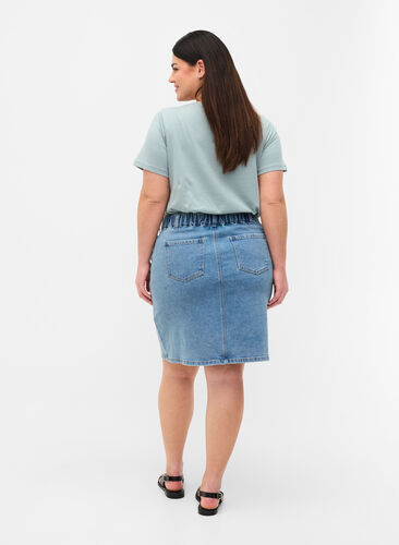 Denim nederdel med lommer, Light blue denim, Model image number 1