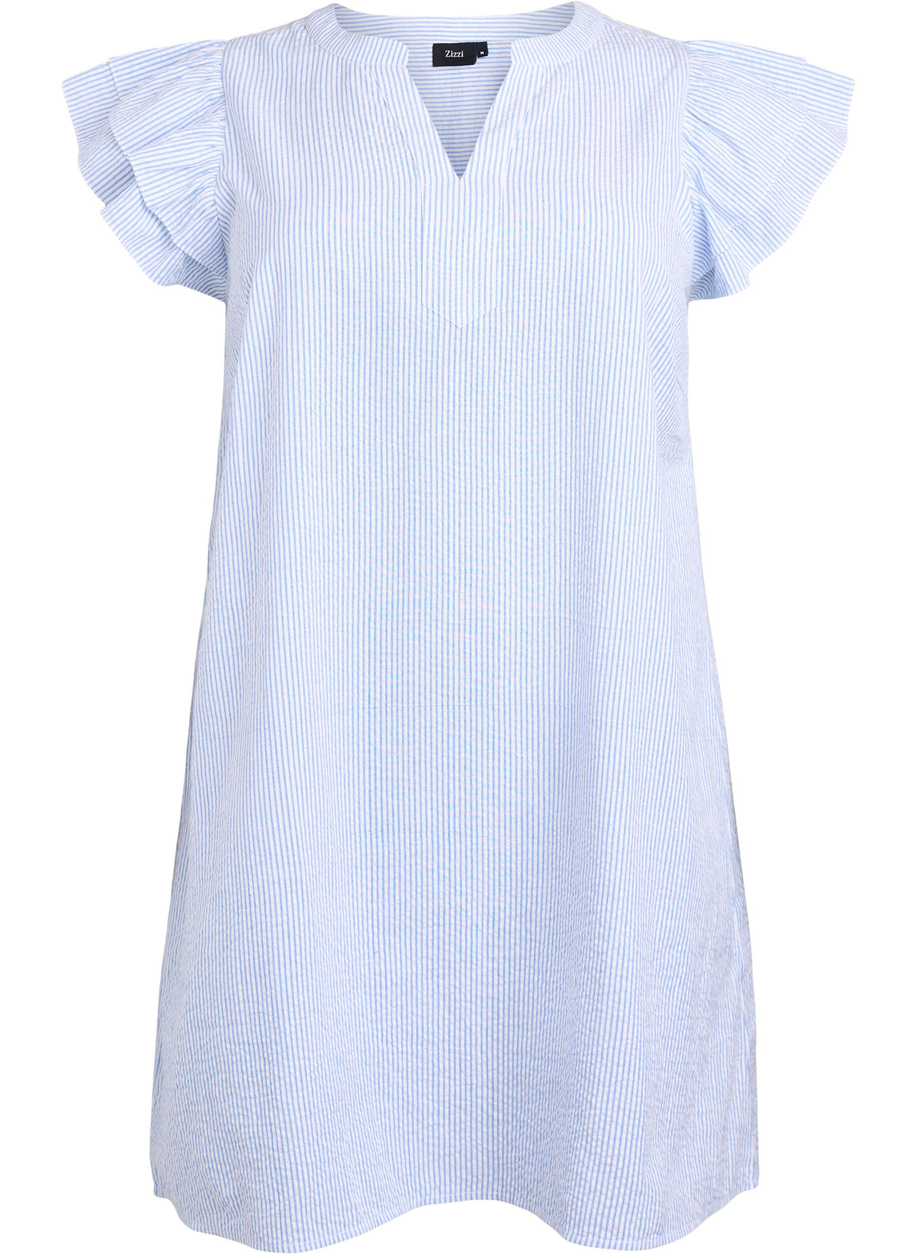 Kort stribet kjole med fl&aelig;ser