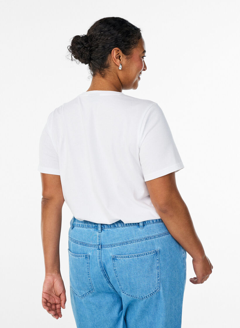 T-shirt i bomuld med broderet tekstmotiv, Hvid, Model image number 2