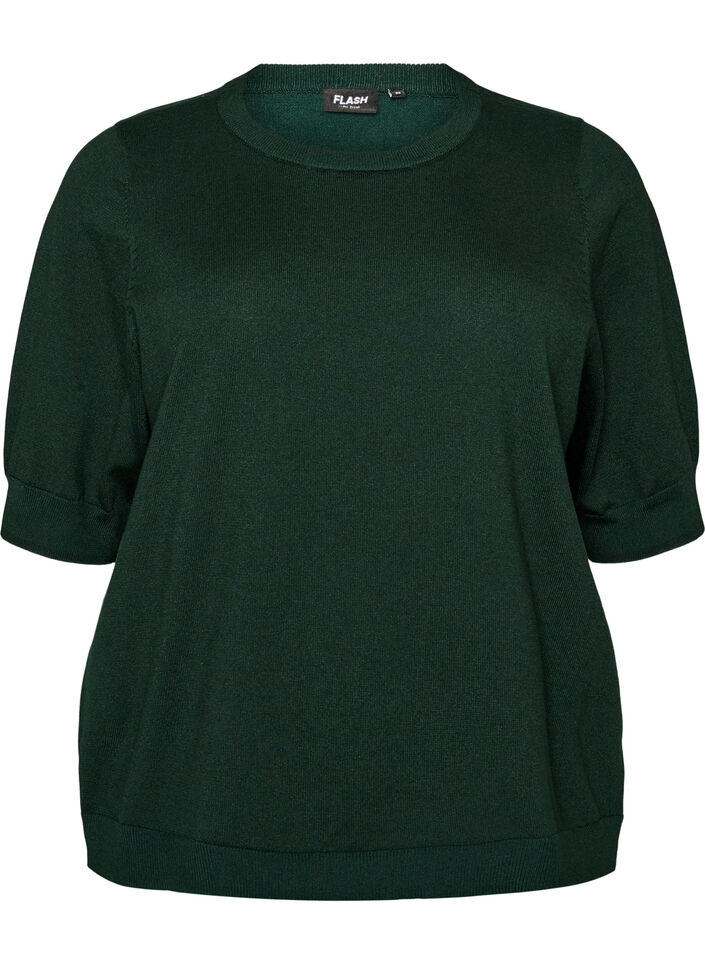 Finstrikket bluse med korte &aelig;rmer, Gr&oslash;n, Packshot image number 0