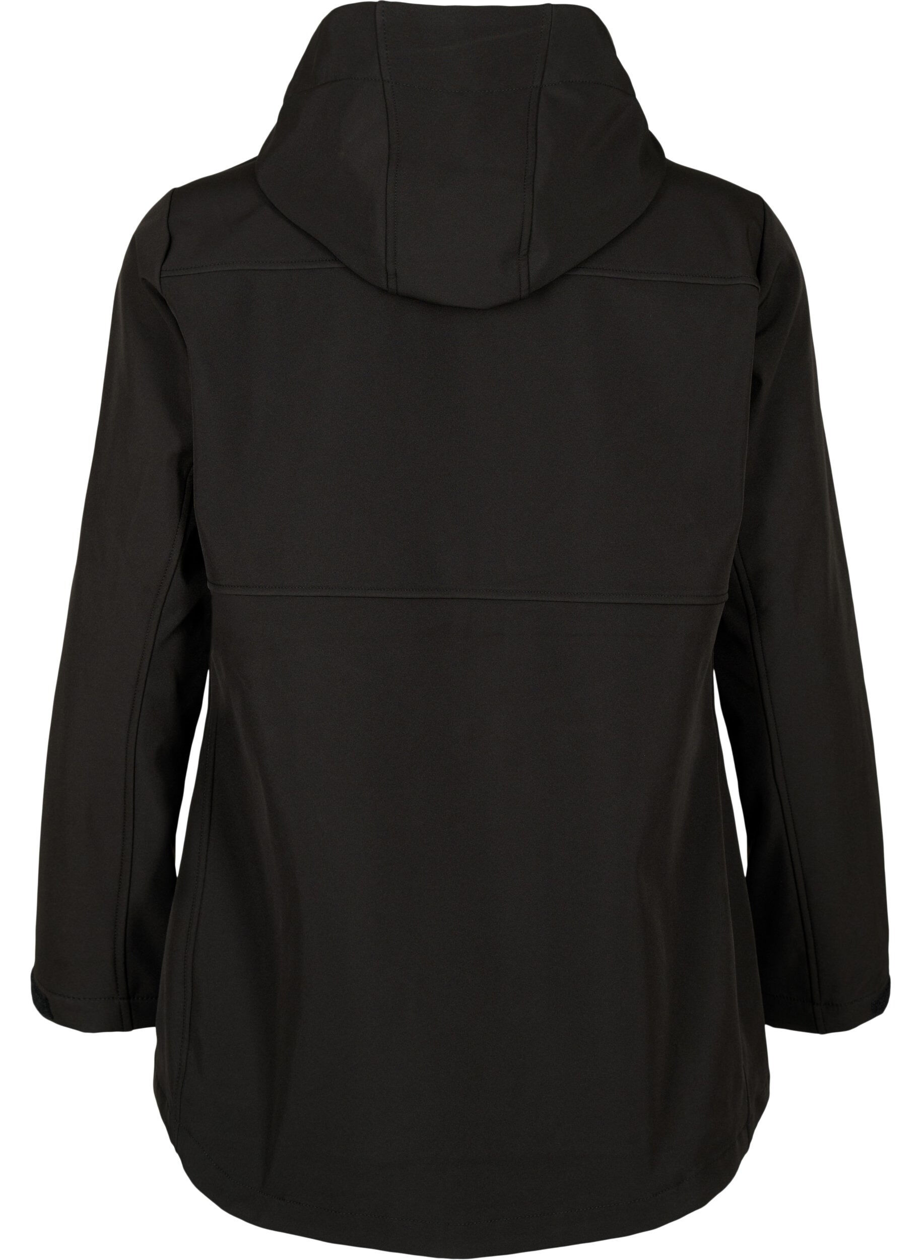 Zizzi Kort softshell jakke med lommer, Black, Packshot image number 1