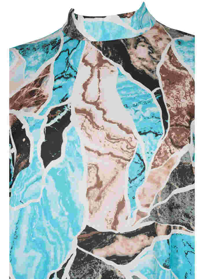 Printet midikjole med høj hals og 3/4 ærmer, Earth AOP, Packshot image number 2