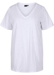 Ensfarvet oversize t-shirt med v-hals, Hvid