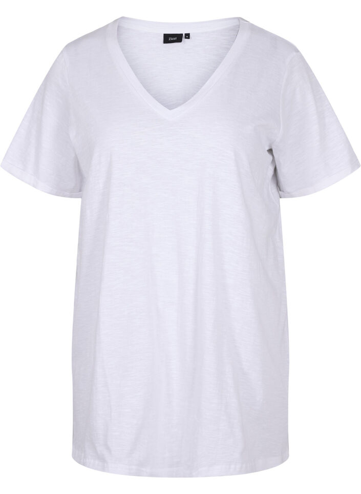 Ensfarvet oversize t-shirt med v-hals, Hvid, Packshot image number 0
