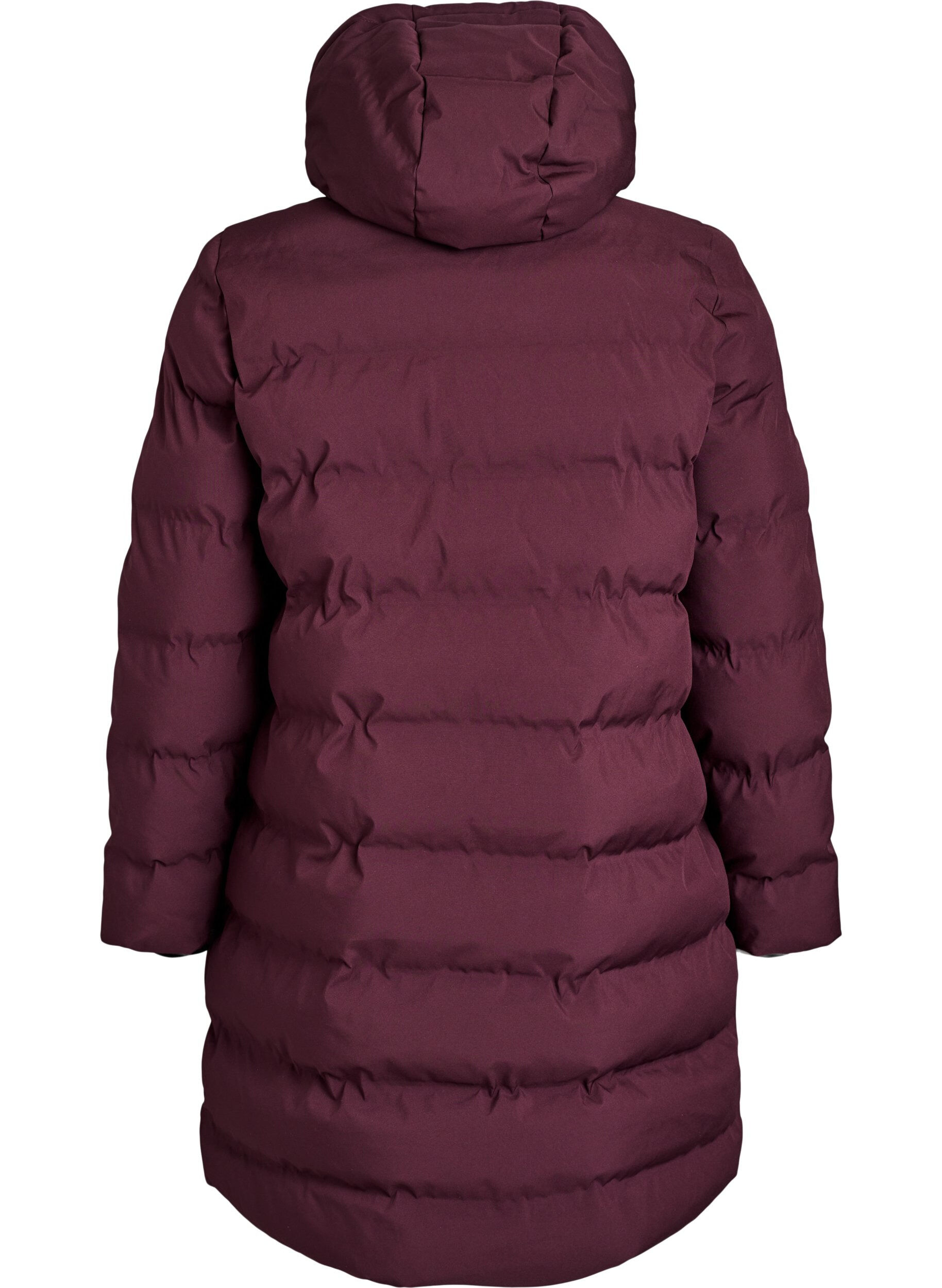 ZizziPufferfrakke med h&aelig;tte og lommer, M&oslash;rk Bordeaux, Packshot image number 1