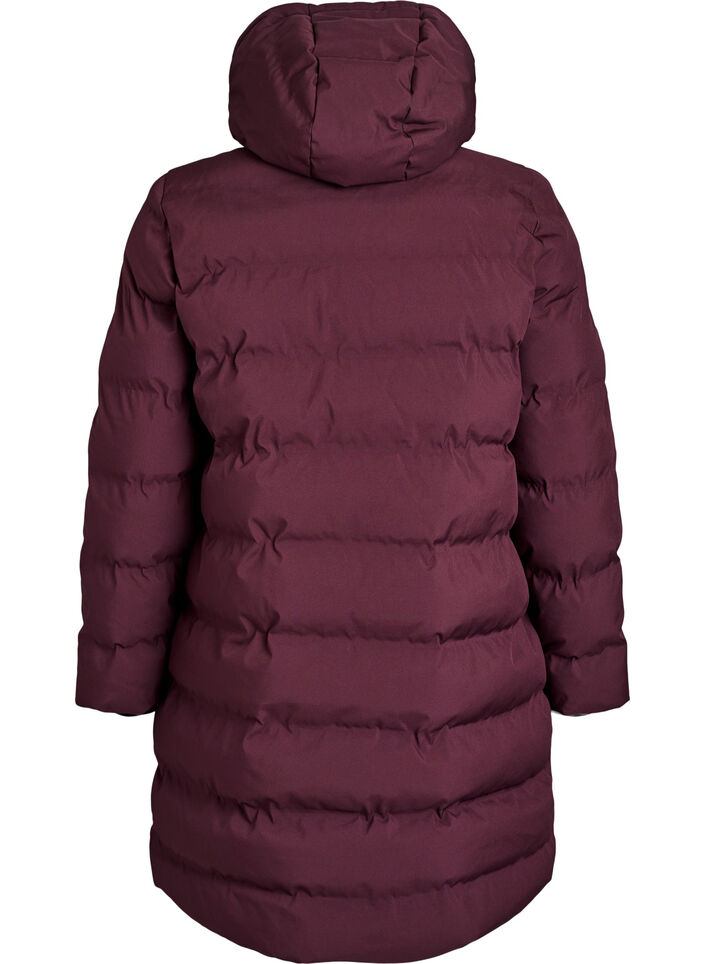 Pufferfrakke med h&aelig;tte og lommer, M&oslash;rk Bordeaux, Packshot image number 1