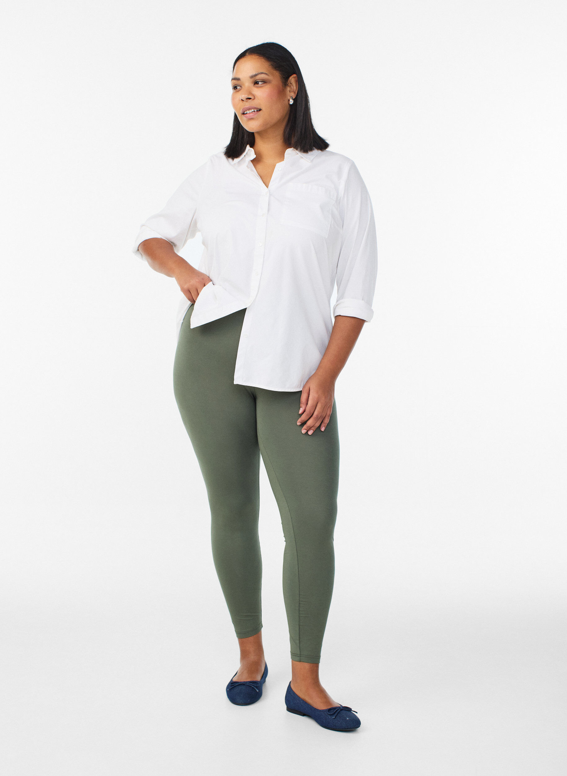 ZizziBasis leggings i viskose, Gr&oslash;n, Model image number 1