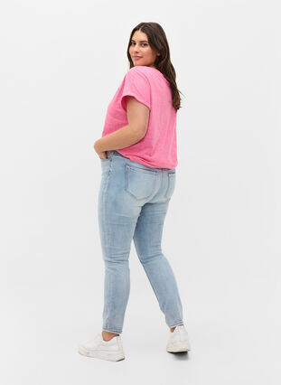 Amy jeans med høj talje og dekorative sten , Light blue, Model image number 1