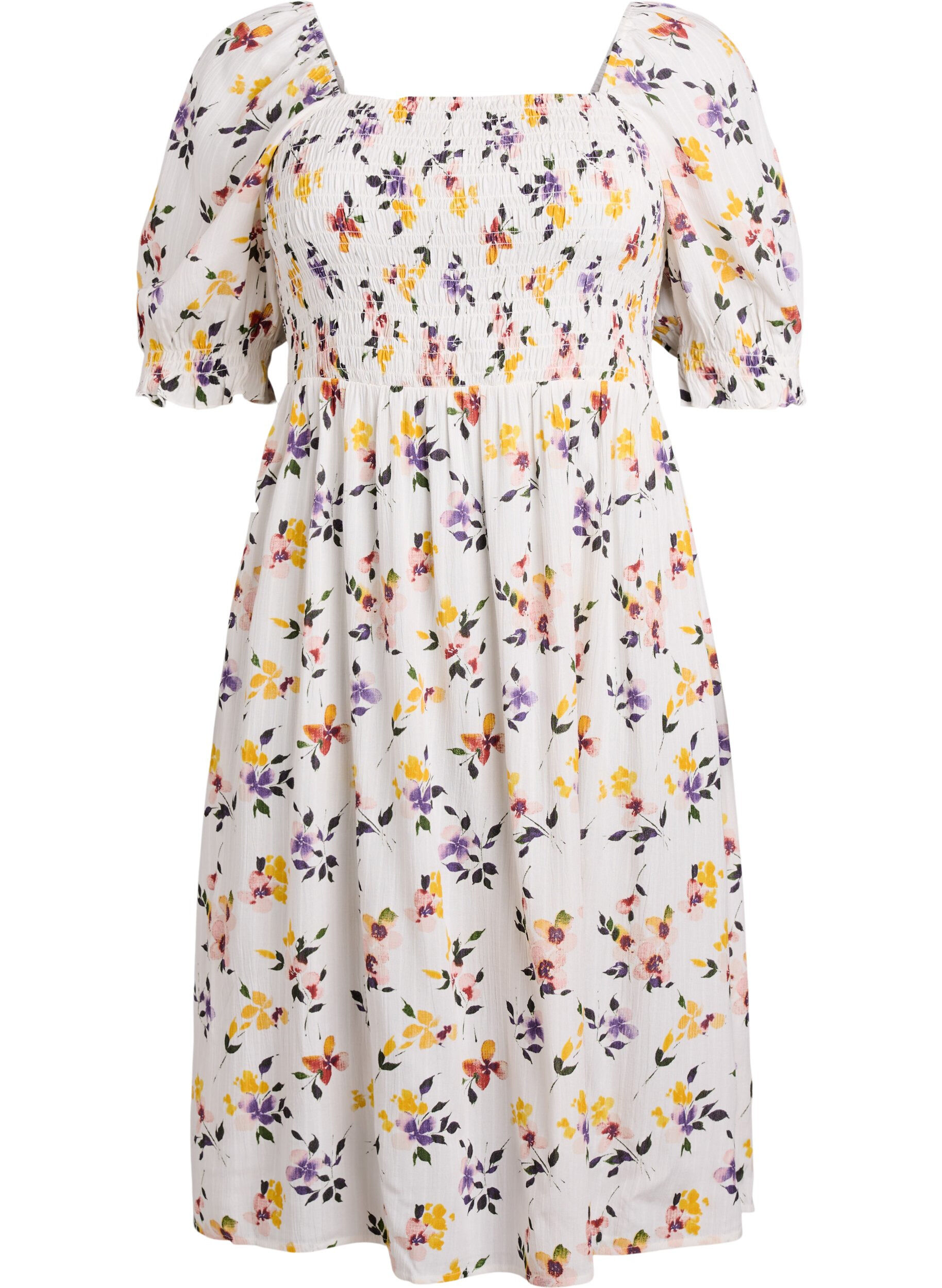 ZizziBlomstret sommerkjole i viskose, Hvid, Packshot image number 0