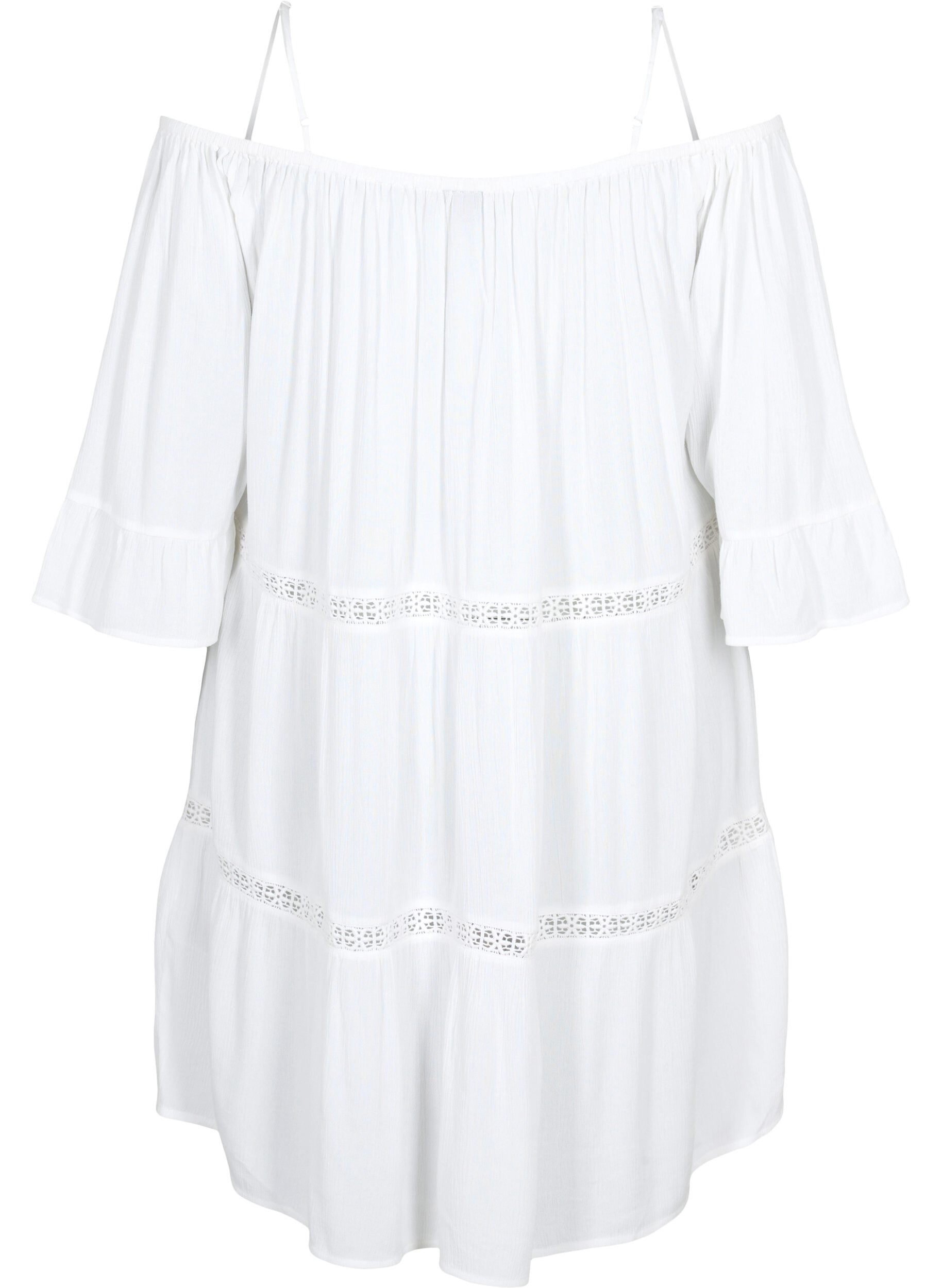 Zizzi Strand tunika med off-shoulder, White, Packshot image number 1