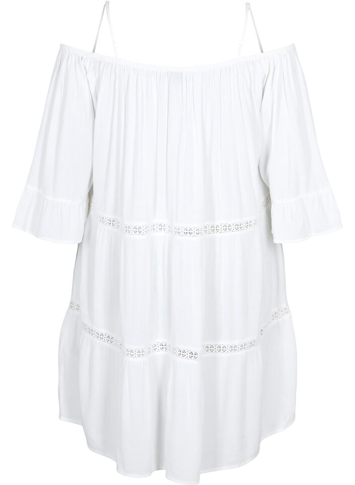 Strand tunika med off-shoulder, White, Packshot image number 1