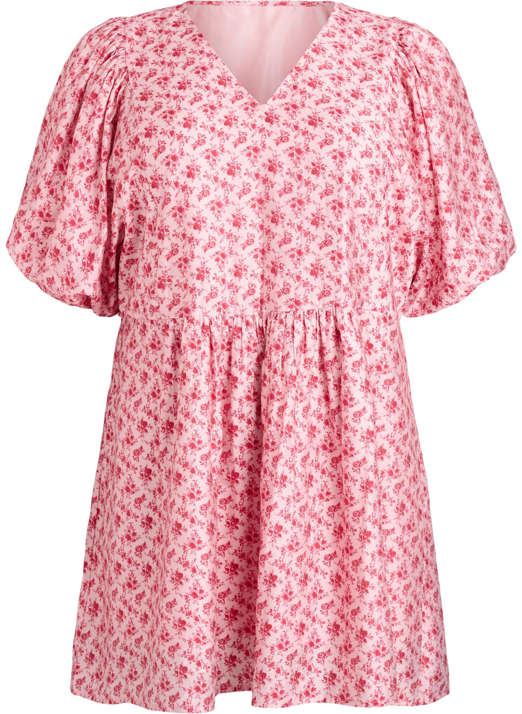 ZizziKort kjole i viskose med empire-snit og ballon&aelig;rmer, R&oslash;d, Packshot image number 0