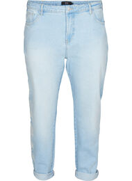 Cropped mom fit Mille jeans med broderi, Light blue denim
