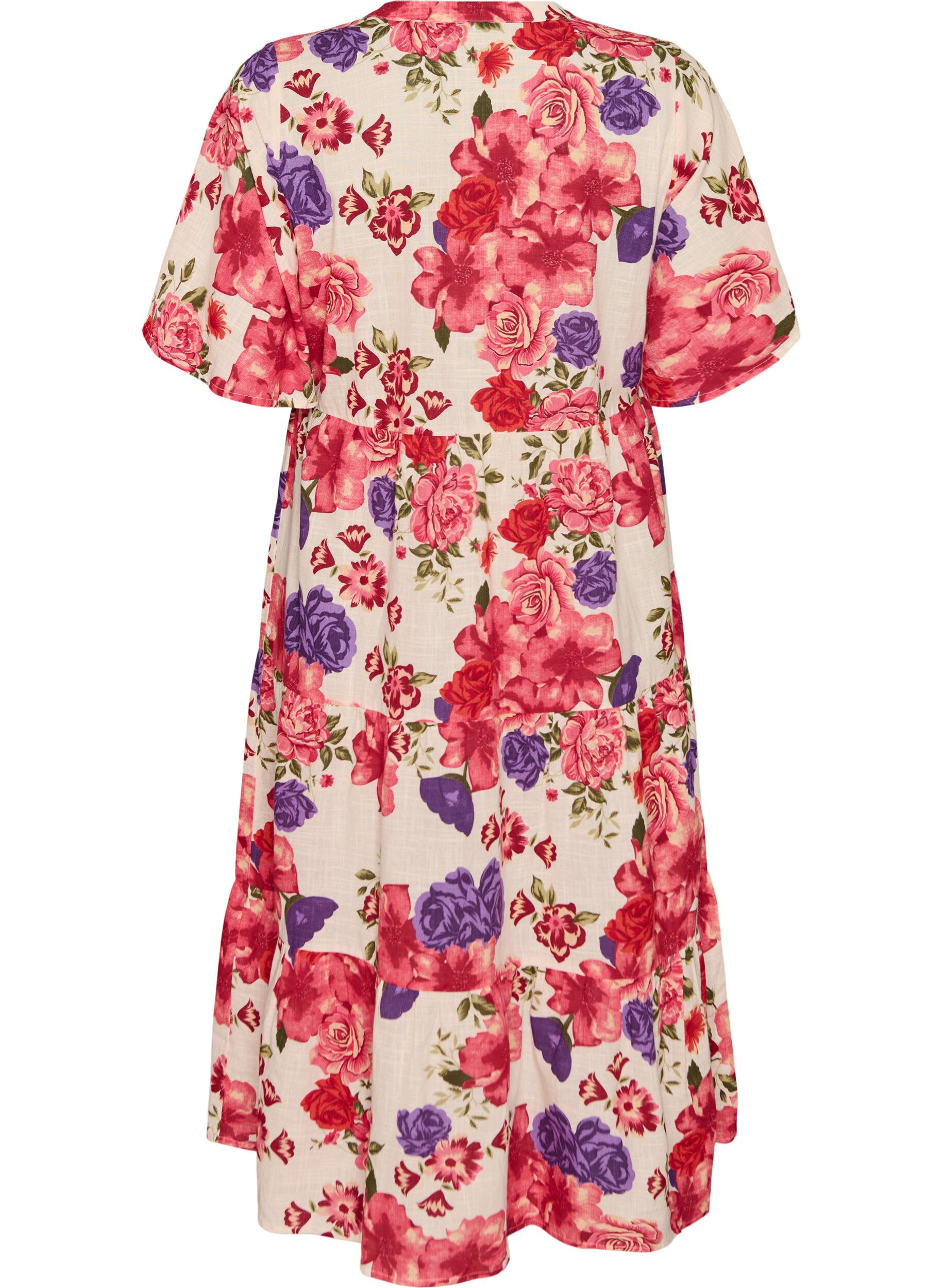 ZizziMidikjole i bomuld med blomsterprint, R&oslash;d, Packshot image number 1