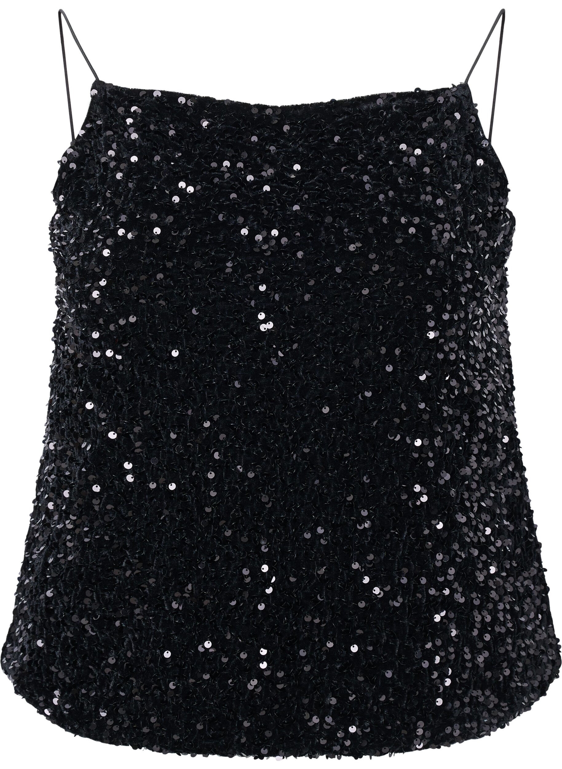 Zizzi Top med pailletter og smalle stropper, Black Sequins, Packshot image number 0