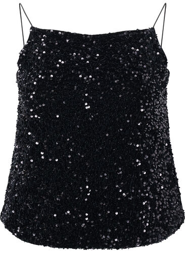 Top med pailletter og smalle stropper, Black Sequins, Packshot image number 0