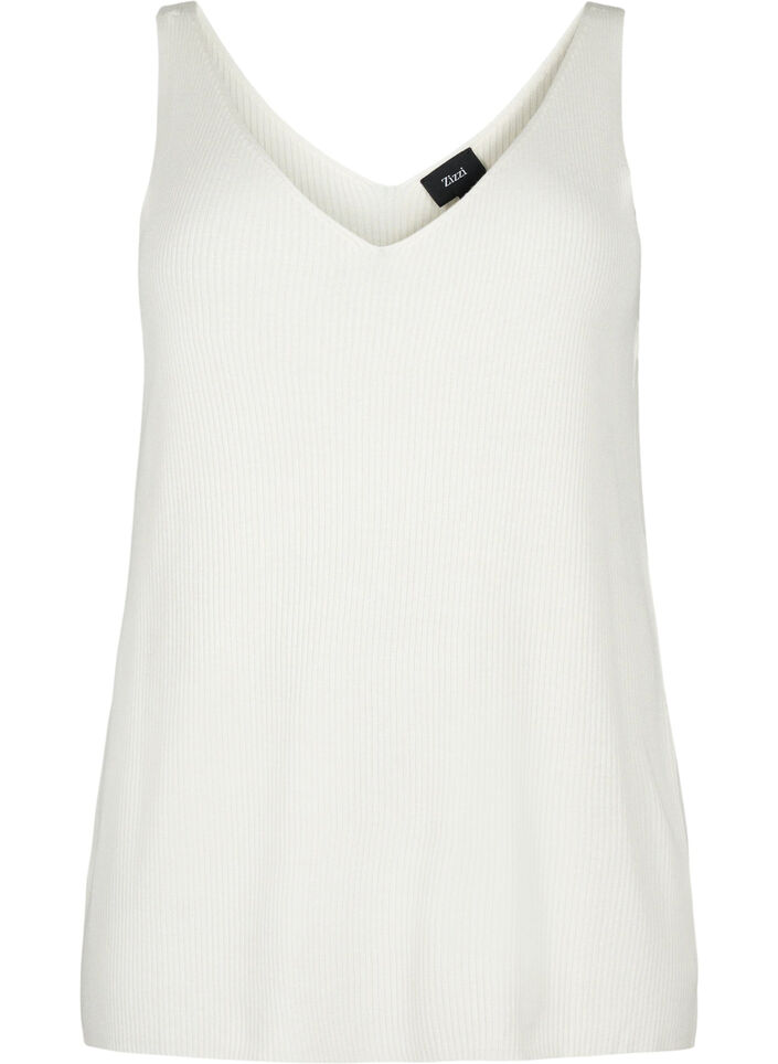 Strikket top med v-udskæring, Cloud Dancer, Packshot image number 0