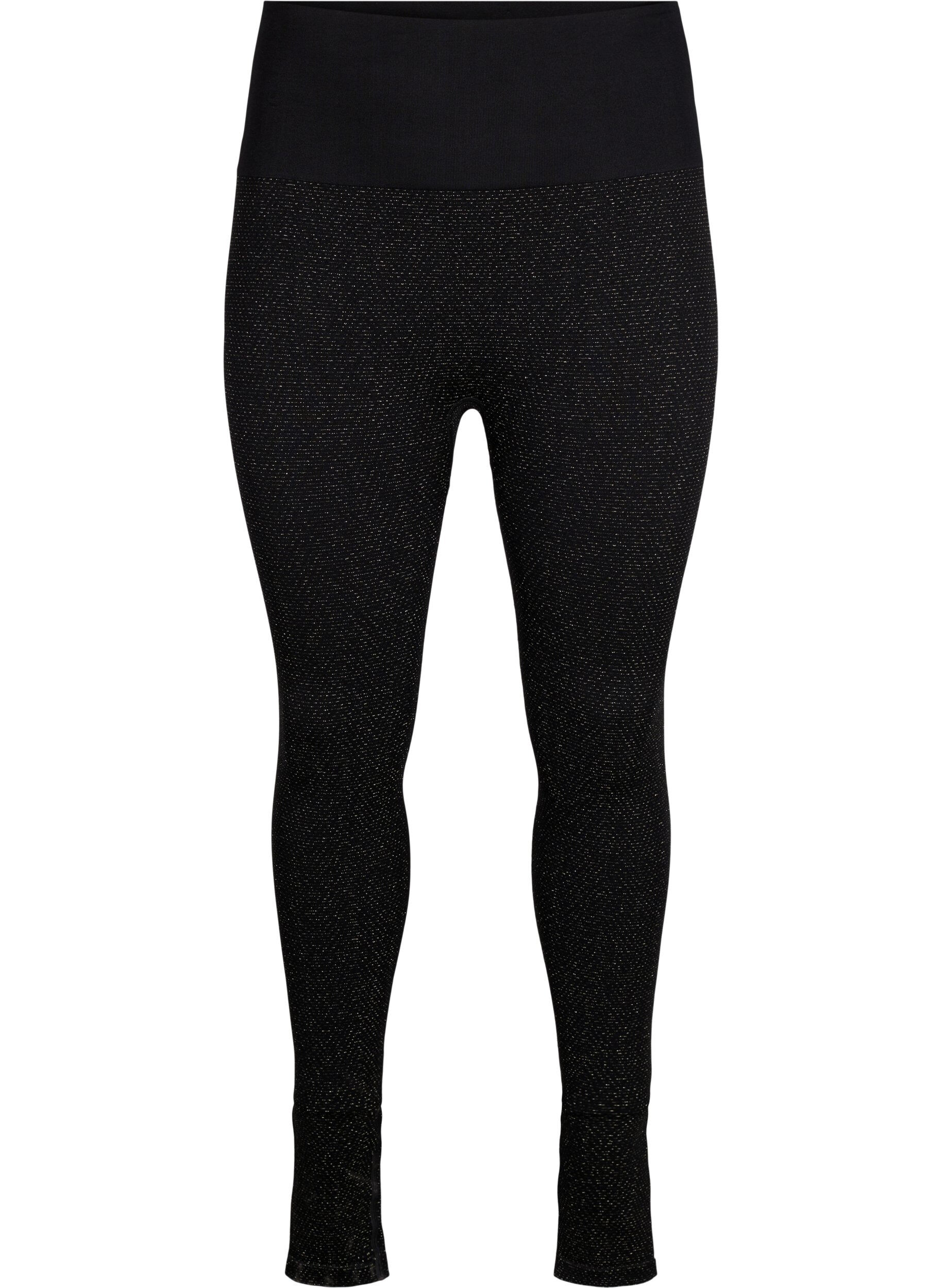 Zizzi Seamless glitter leggings, Black Gold Lurex, Packshot image number 0