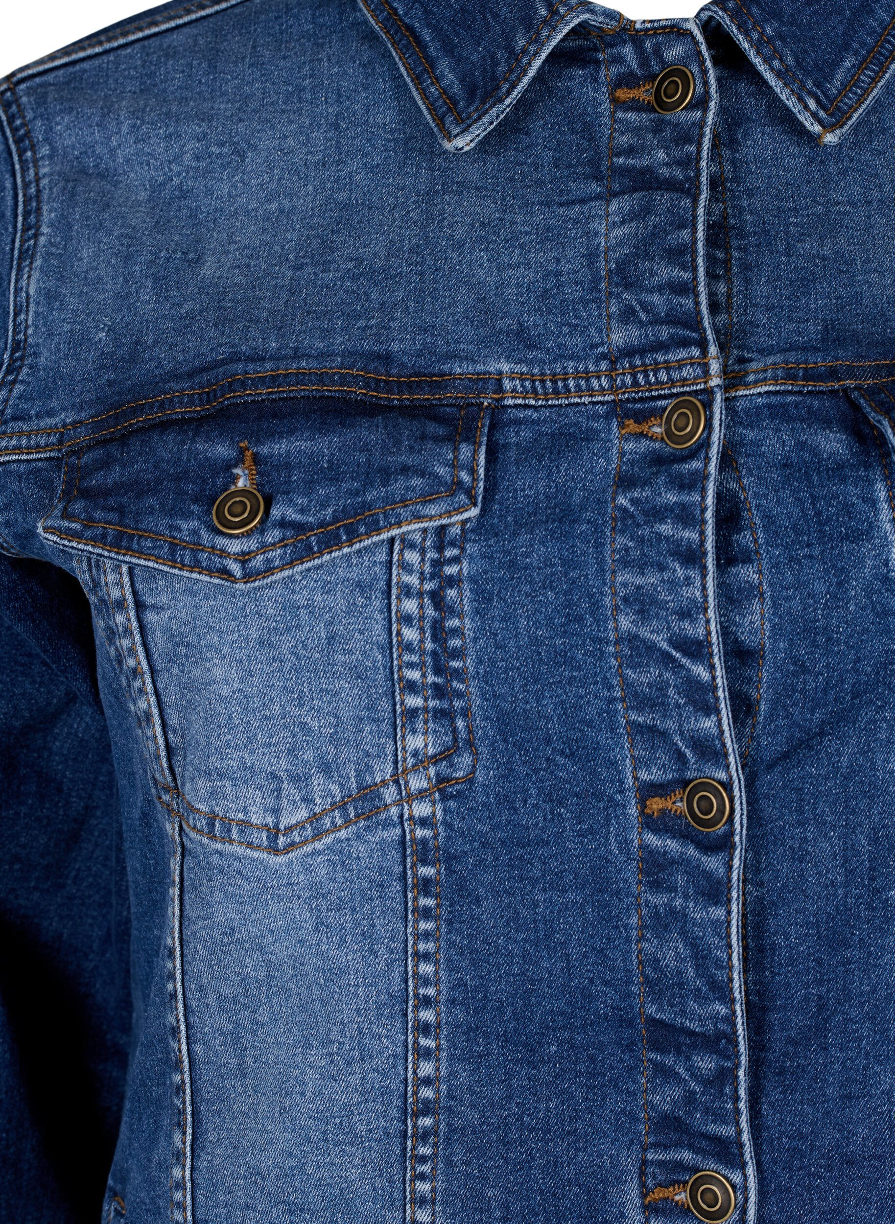 Zizzi Kort denimjakke i bomuld, Blue denim, Packshot image number 2