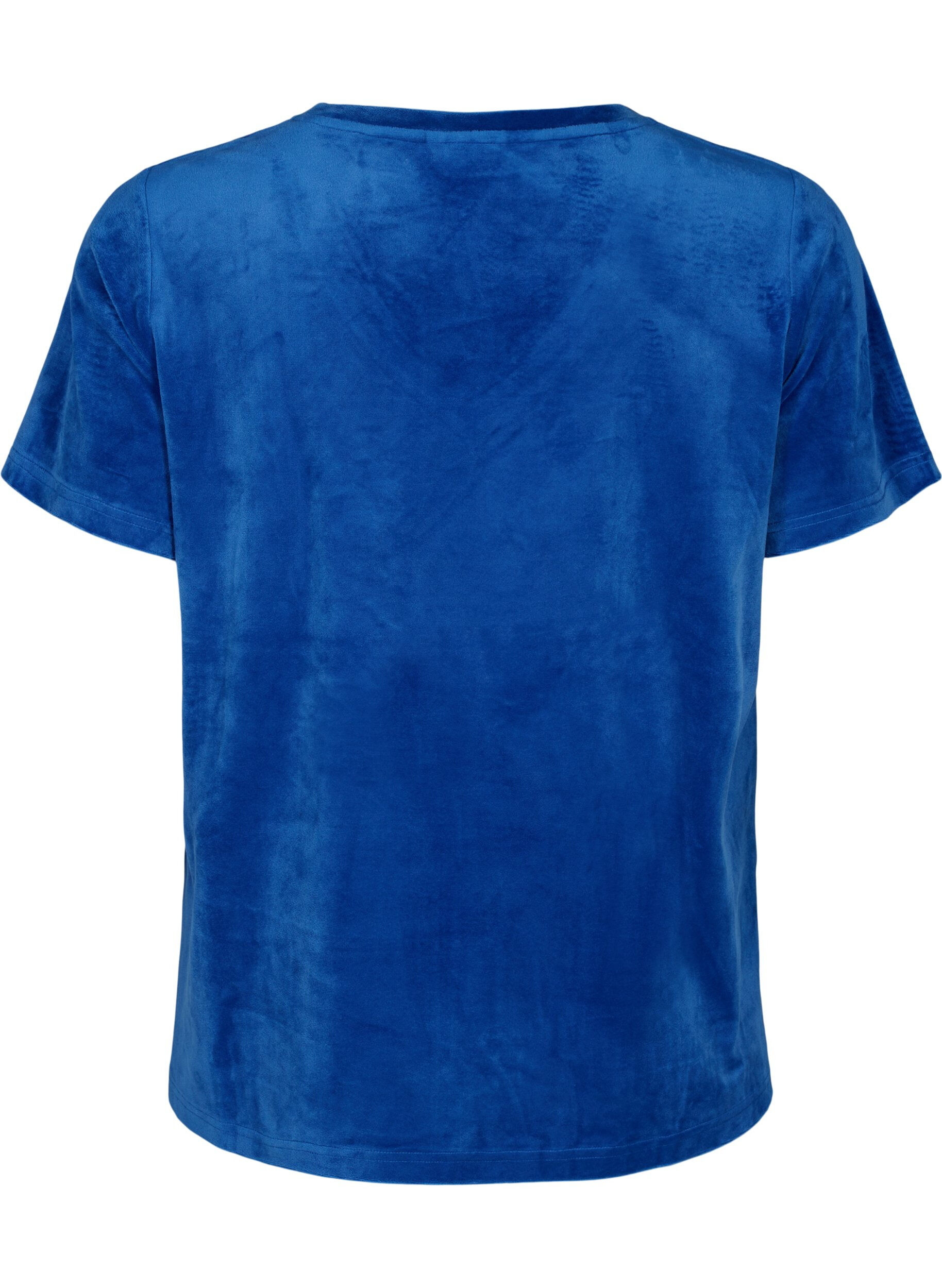Zizzi T-shirt i velour med v-hals, Monaco Blue, Packshot image number 1
