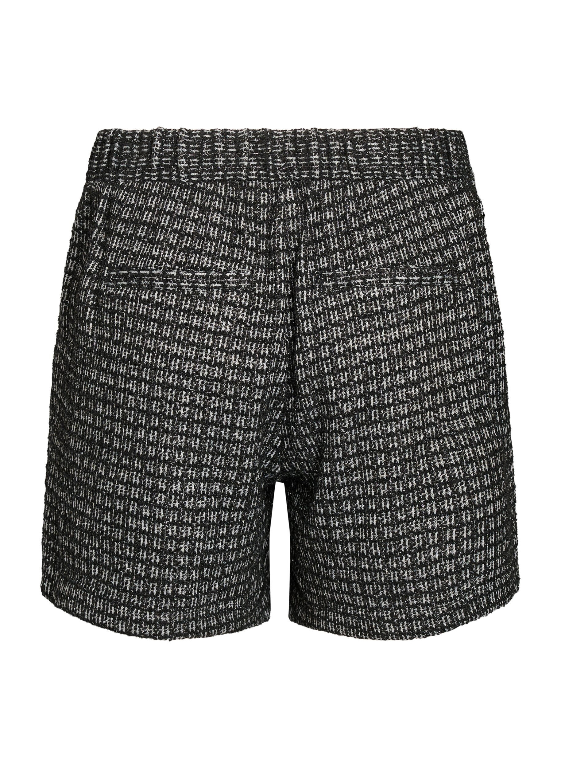 Zizzi L&oslash;se shorts i boucl&eacute; med lommer, Sort, Packshot image number 1