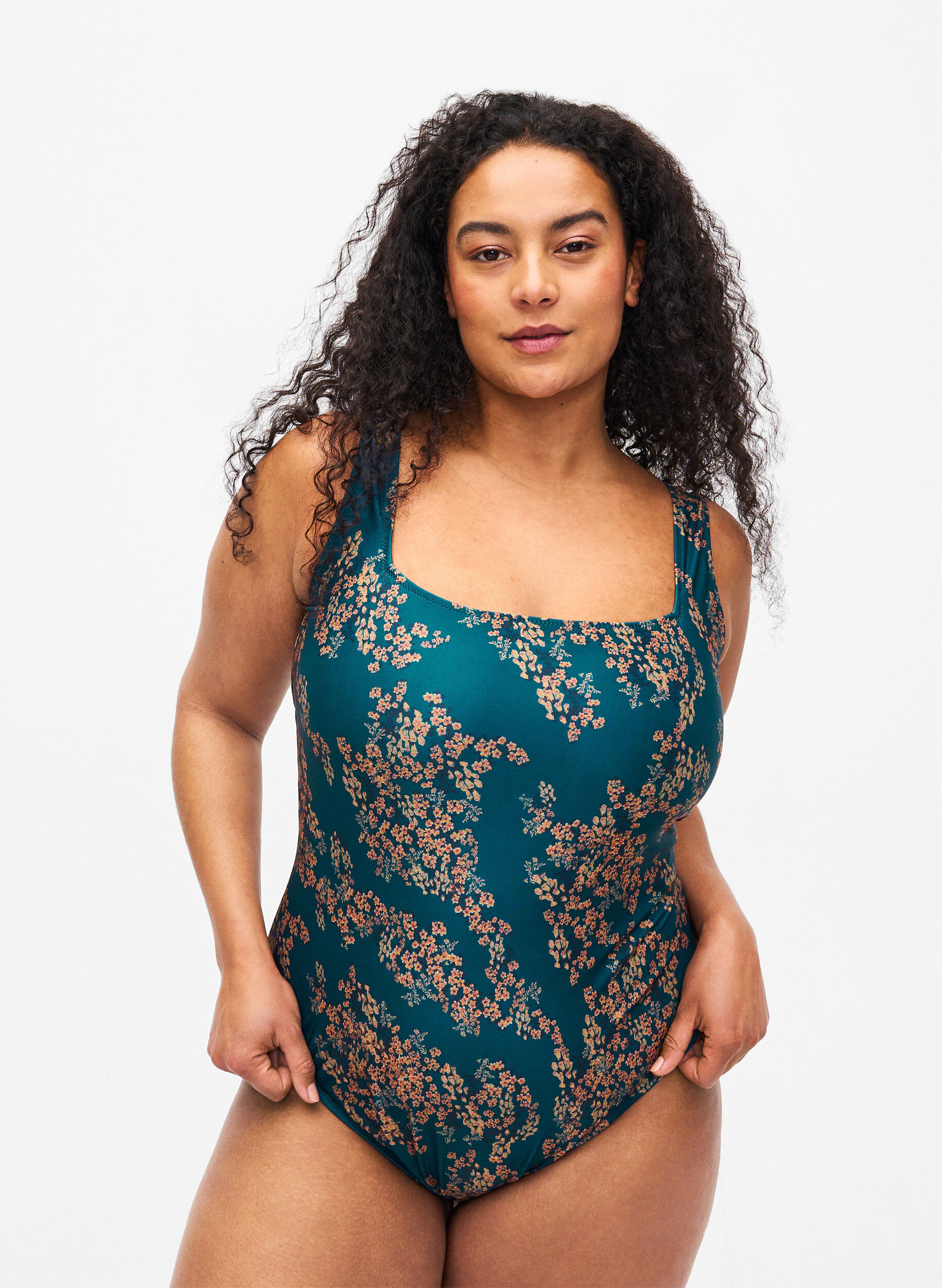 Zizzi Badedragt med blomsterprint, Zebra Flower, Model image number 0