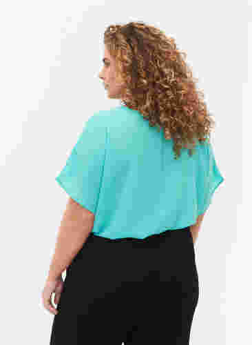 Bluse med korte ærmer og rund halsudskæring, Turquoise, Model image number 1