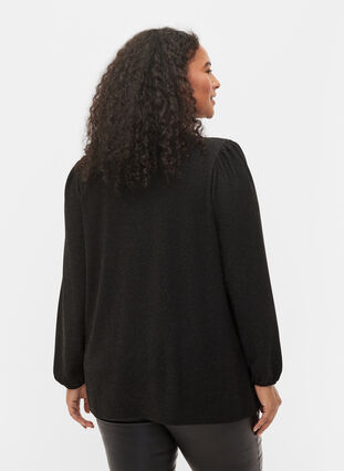 Bluse med glimmer og lange ærmer, Black Black, Model image number 1