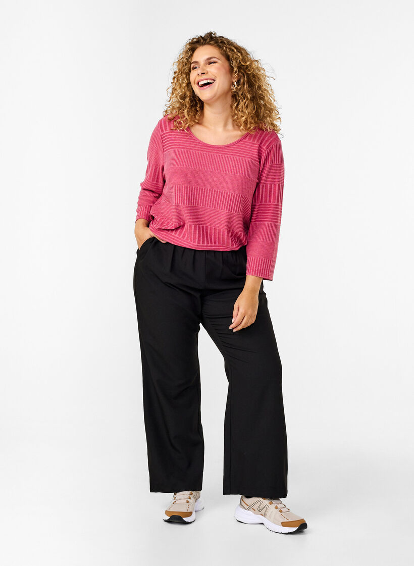 Bluse med 3/4 ærmer og stribet mønster, Malaga Mel., Model image number 2