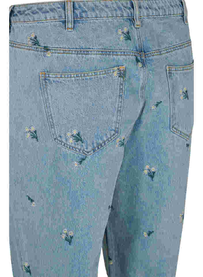 Mille mom fit jeans med blomster broderi, Blue w. Small Flower, Packshot image number 3