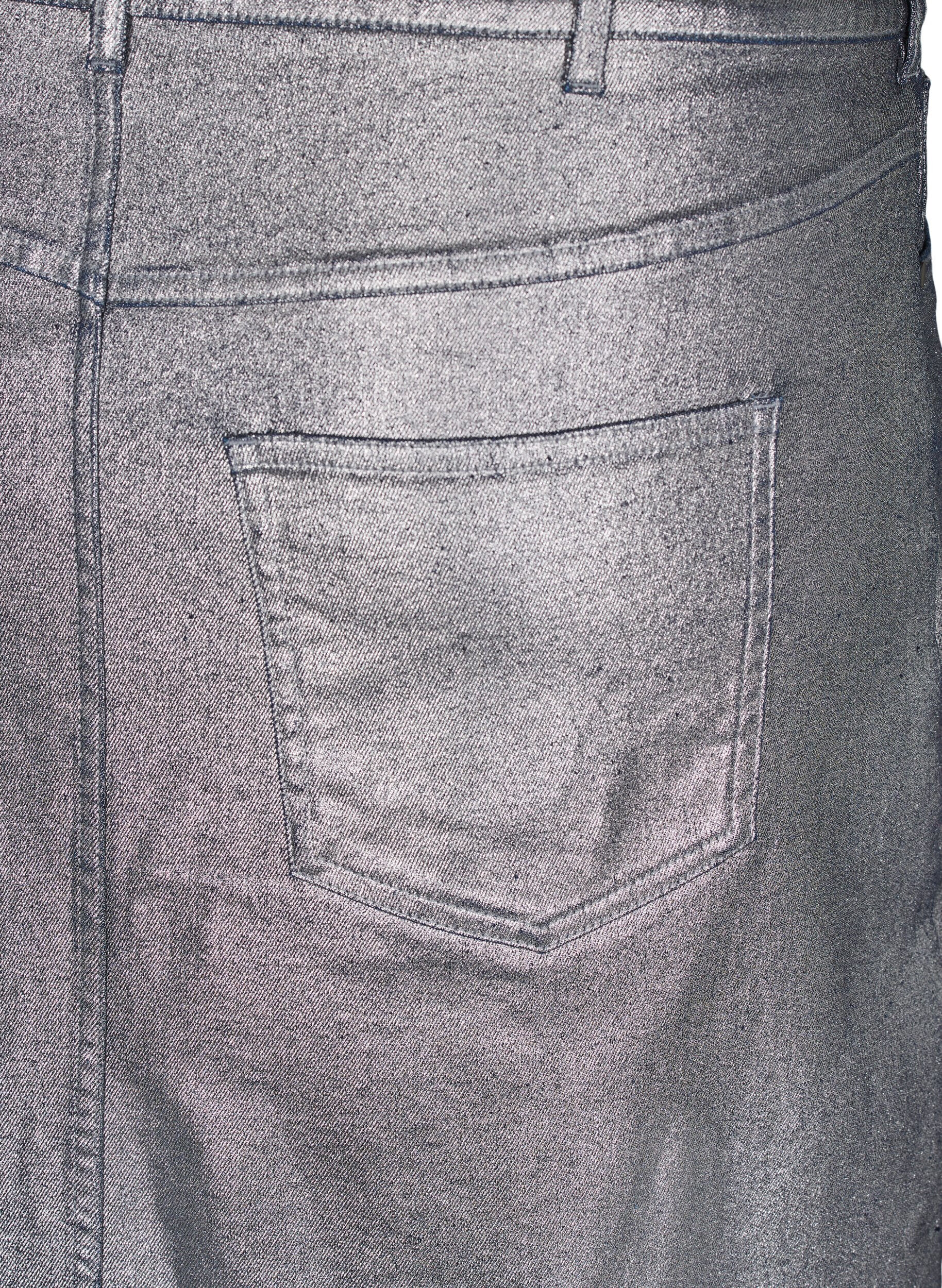 Zizzi S&oslash;lv coated midinederdel, Gun Sliver, Packshot image number 2