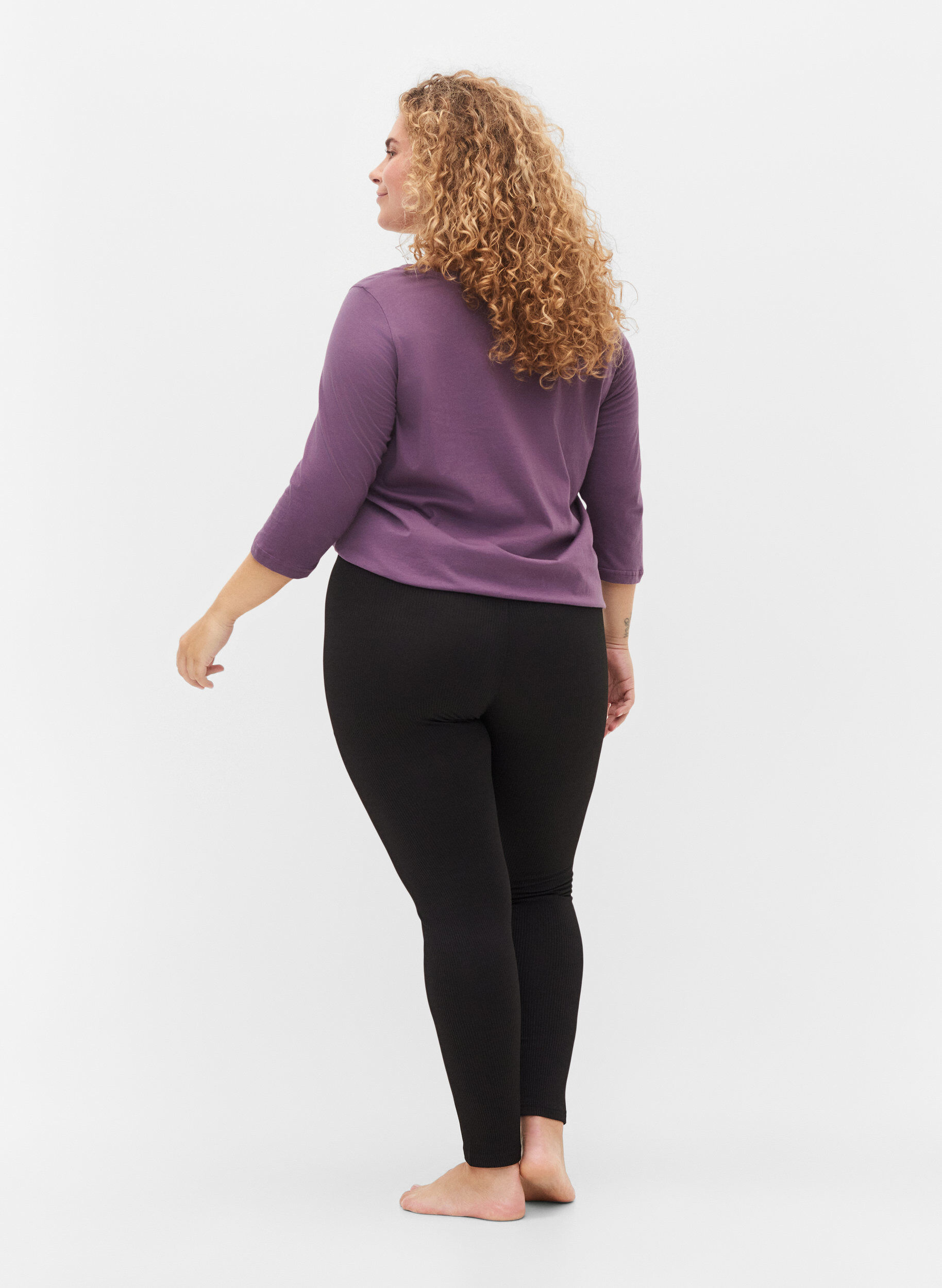 Zizzi Leggings med stretch og ribstruktur, Black, Model image number 0