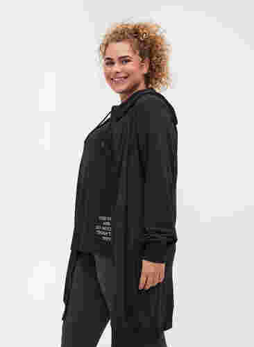 Lang sportscardigan med hætte og lomme, Black, Model image number 2