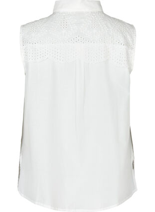Ærmeløs bomulds skjorte med broderi anglaise, Bright White, Packshot image number 1