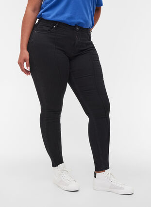 Super slim Amy jeans med piping, Black, Model image number 2