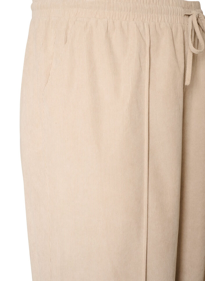 Fl&oslash;jlsbukser med vide ben og h&oslash;j talje, Beige, Packshot image number 2