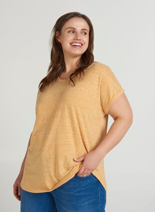 Meleret bomulds t-shirt, Mineral Yellow Mélange, Model image number 0