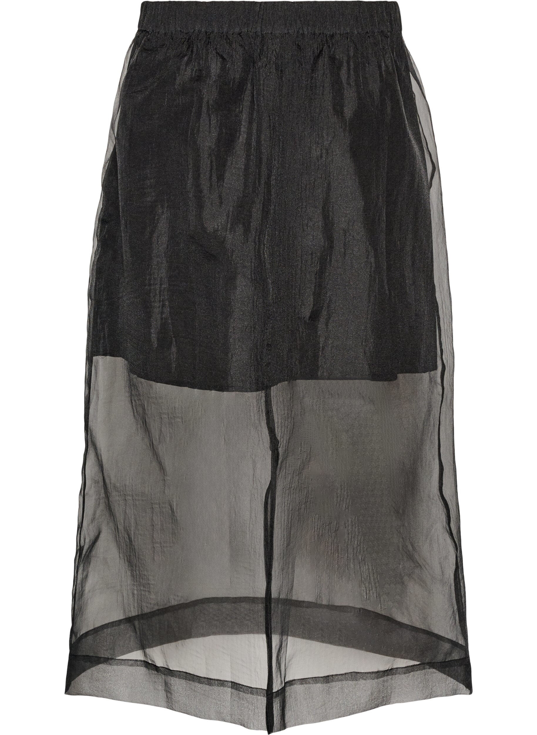 ZizziLang nederdel i organza-look, Sort, Packshot image number 1