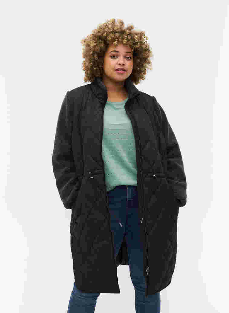 Quiltet jakke med teddy og justerbar talje, Black Comb, Model