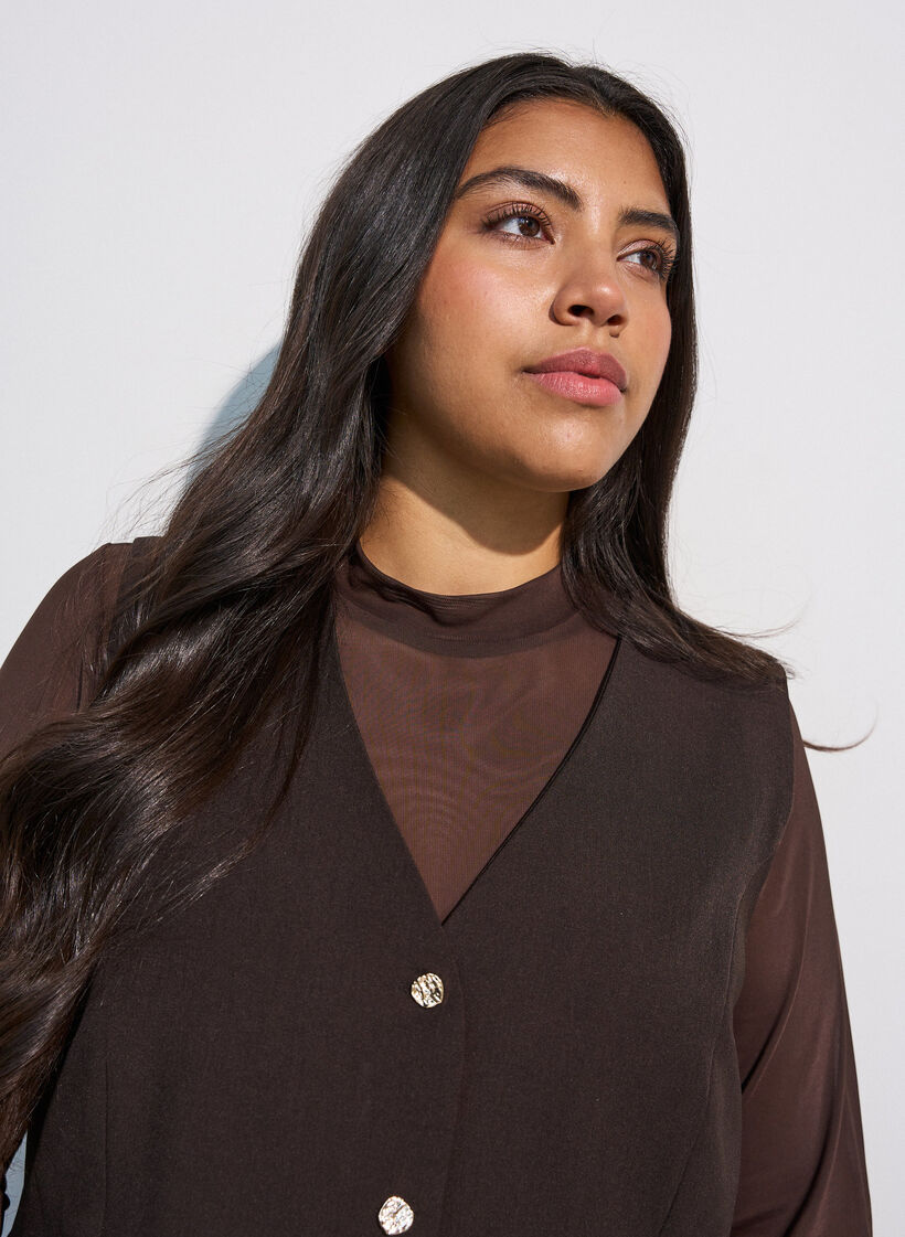 T&aelig;tsiddende meshbluse med lange &aelig;rmer, Brun, Model image number 3