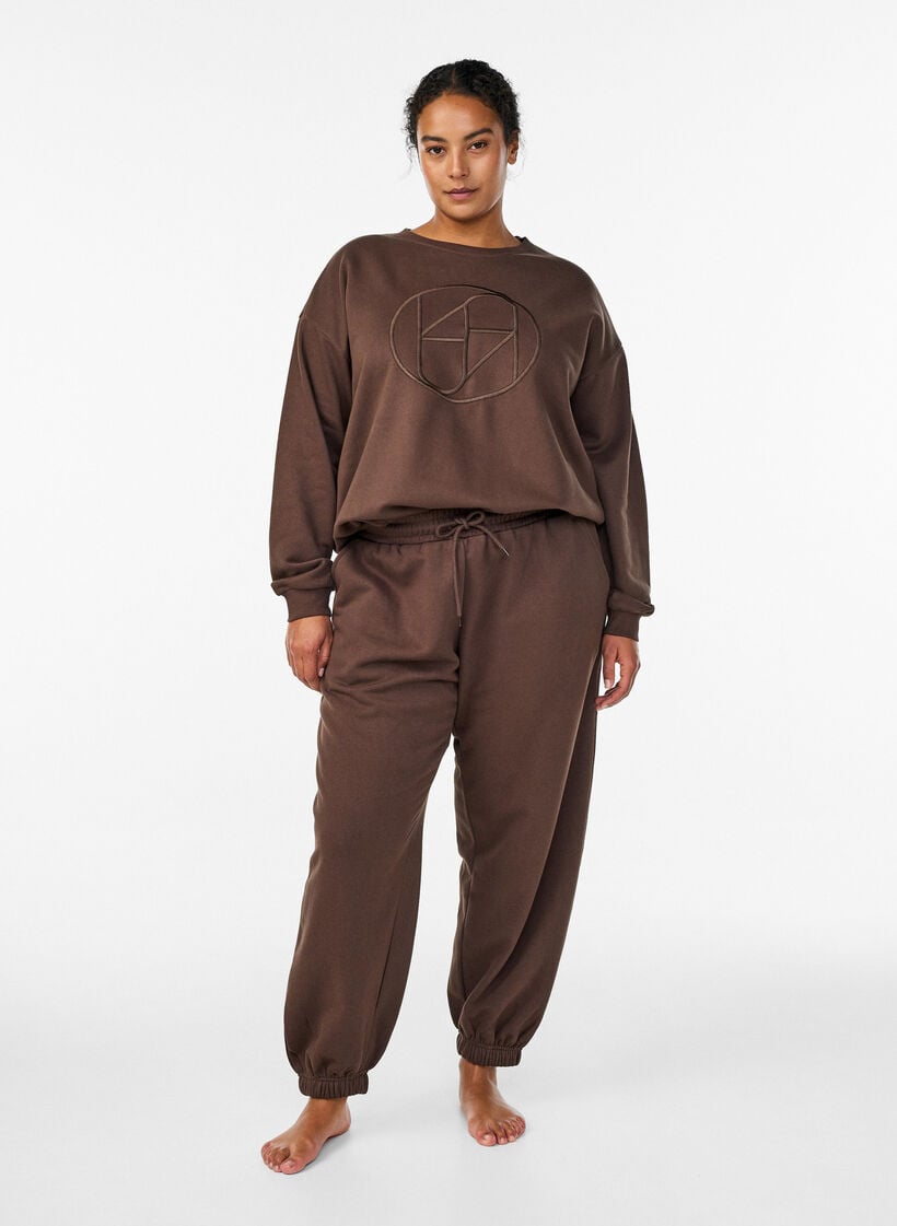 Sweatshirt med motiv, Brun, Model image number 1