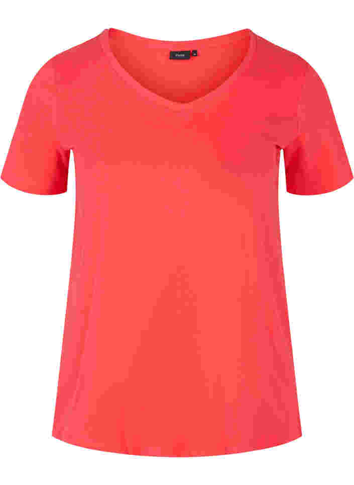 Ensfarvet basis t-shirt i bomuld, Hibiscus, Packshot image number 0