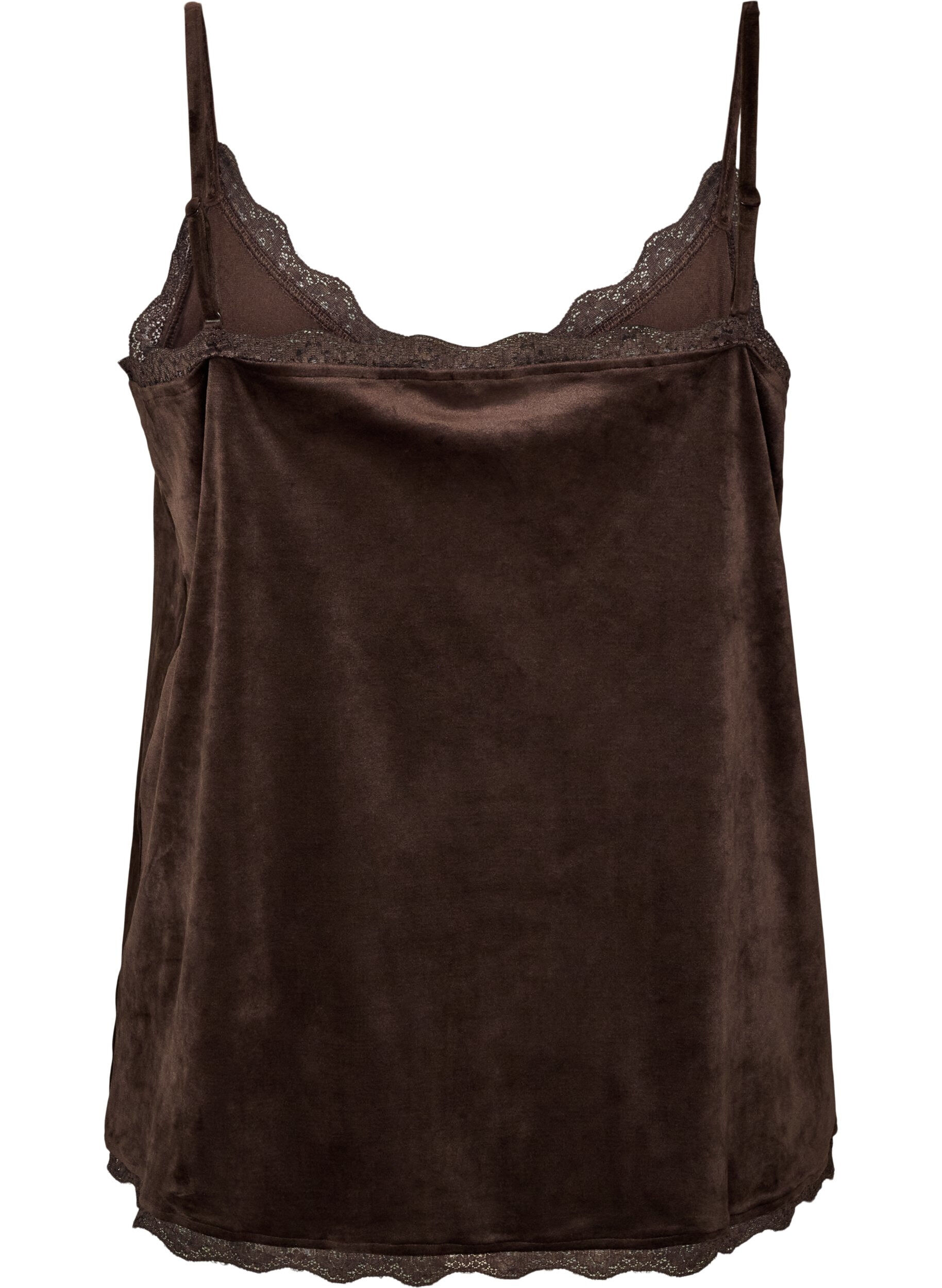 ZizziVelourtop med blondekanter, Brun, Packshot image number 1