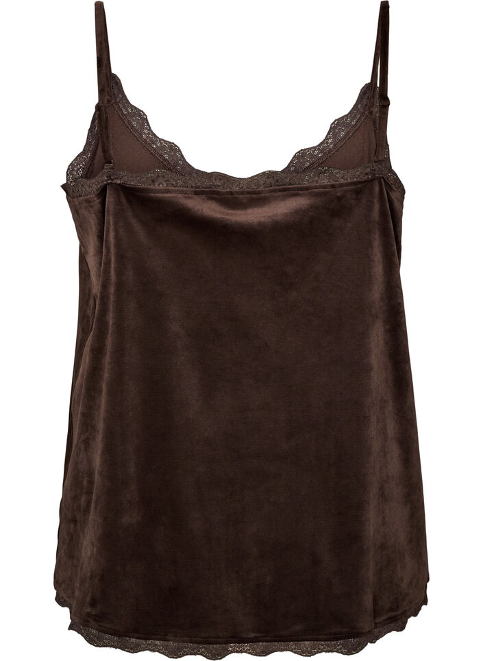Velourtop med blondekanter, Brun, Packshot image number 1