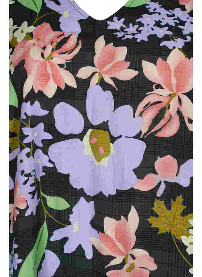 Blomstret viskose midikjole med 3/4 ærmer, Purple Green Flower, Packshot image number 2