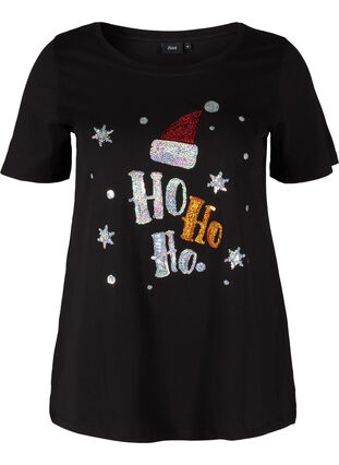 Jule t-shirt i bomuld, Black Ho Ho Ho, Packshot image number 0