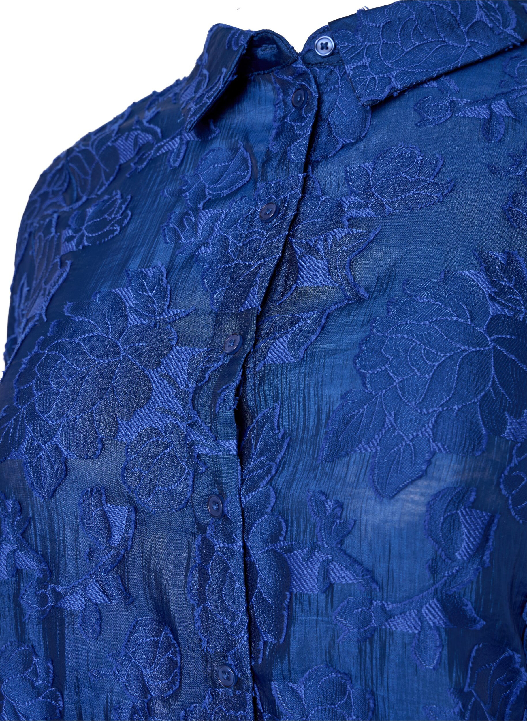 Zizzi Lang skjorte i jacquard, Mazarine Blue, Packshot image number 2