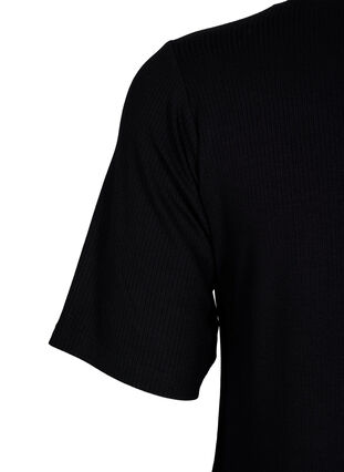 T-shirt i viskose med ribstruktur, Black, Packshot image number 3