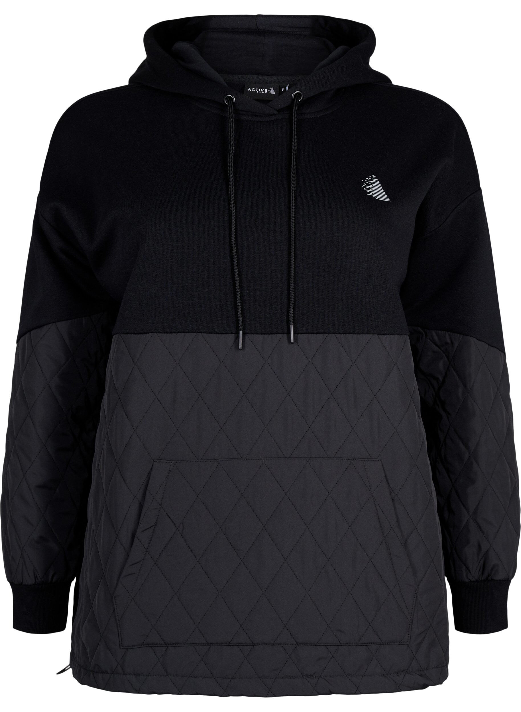 Zizzi Sweatshirt med h&aelig;tte og quilt, Black, Packshot image number 0