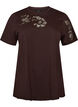 T-shirt i bomuld med blondeapplikationer, Brun, Packshot image number 0